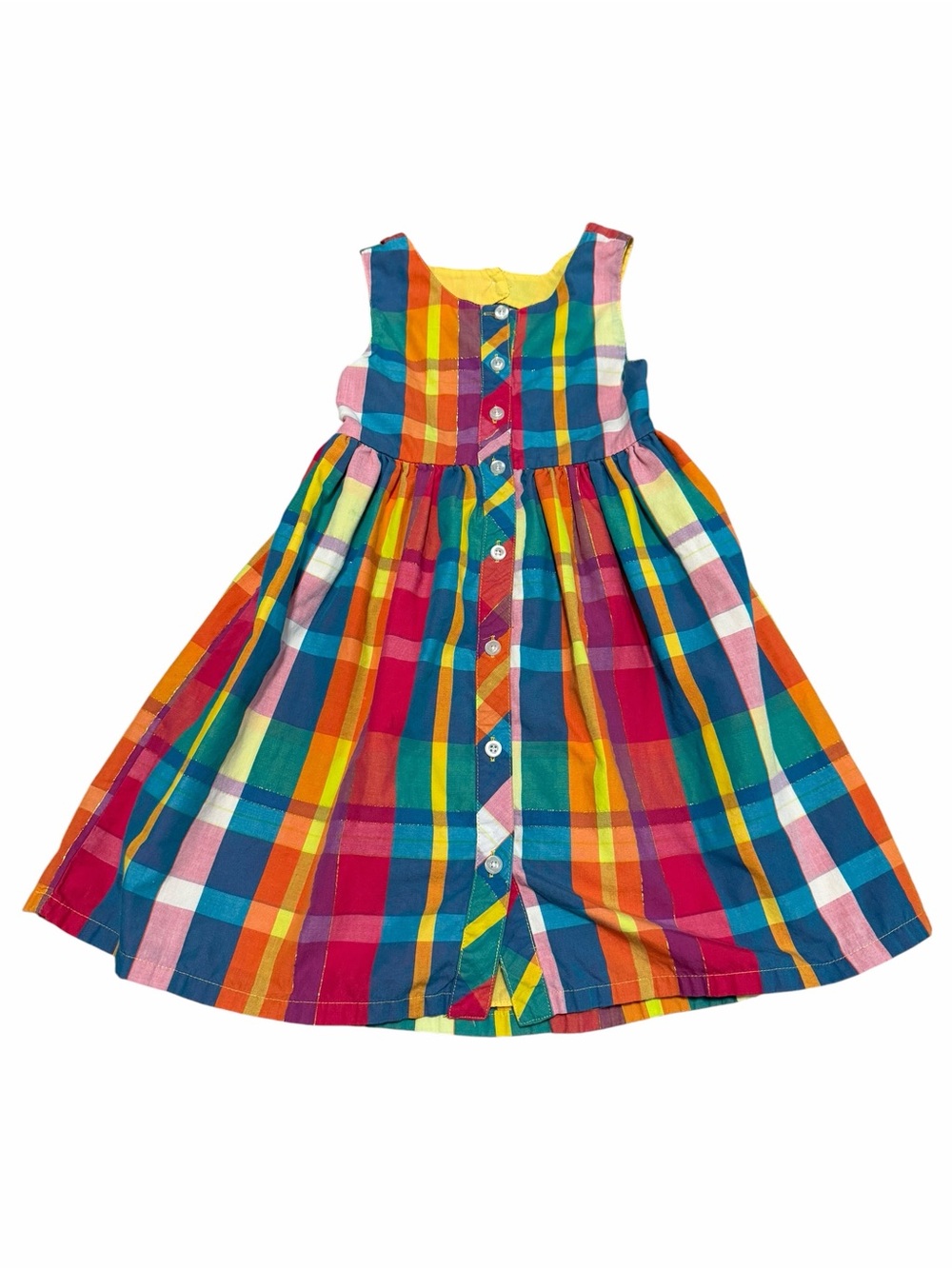 Penelope Mack Girls Multicolor Plaid Dress Back Cutout | Gold Lurex | Size 5
